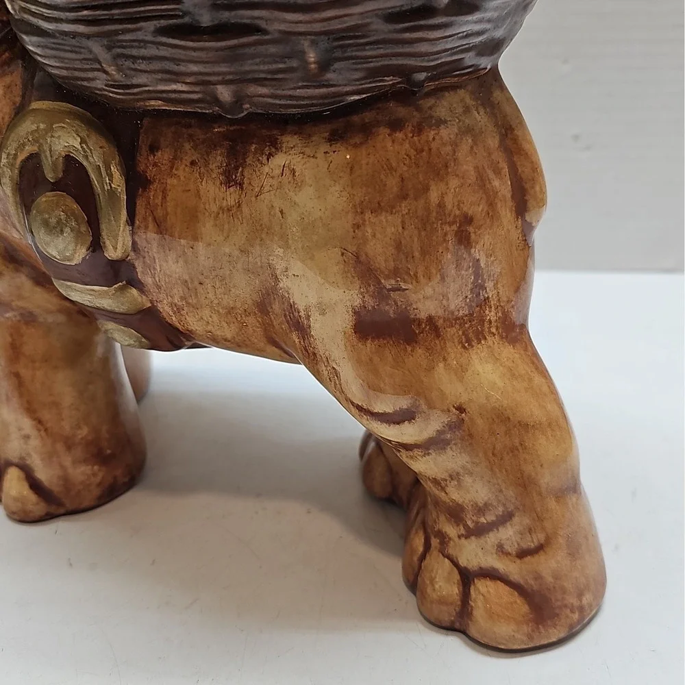 Vintage 1970s Glazed Ceramic Elephant Planter